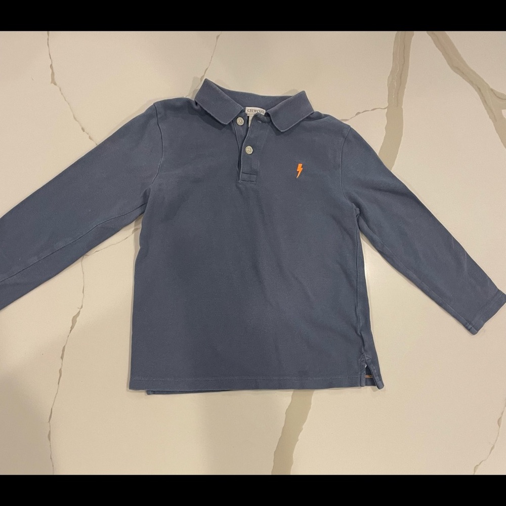 COPY - Boys Blue Long Sleeved J. Crew Polo Size 6-7 with Orange Bolt
